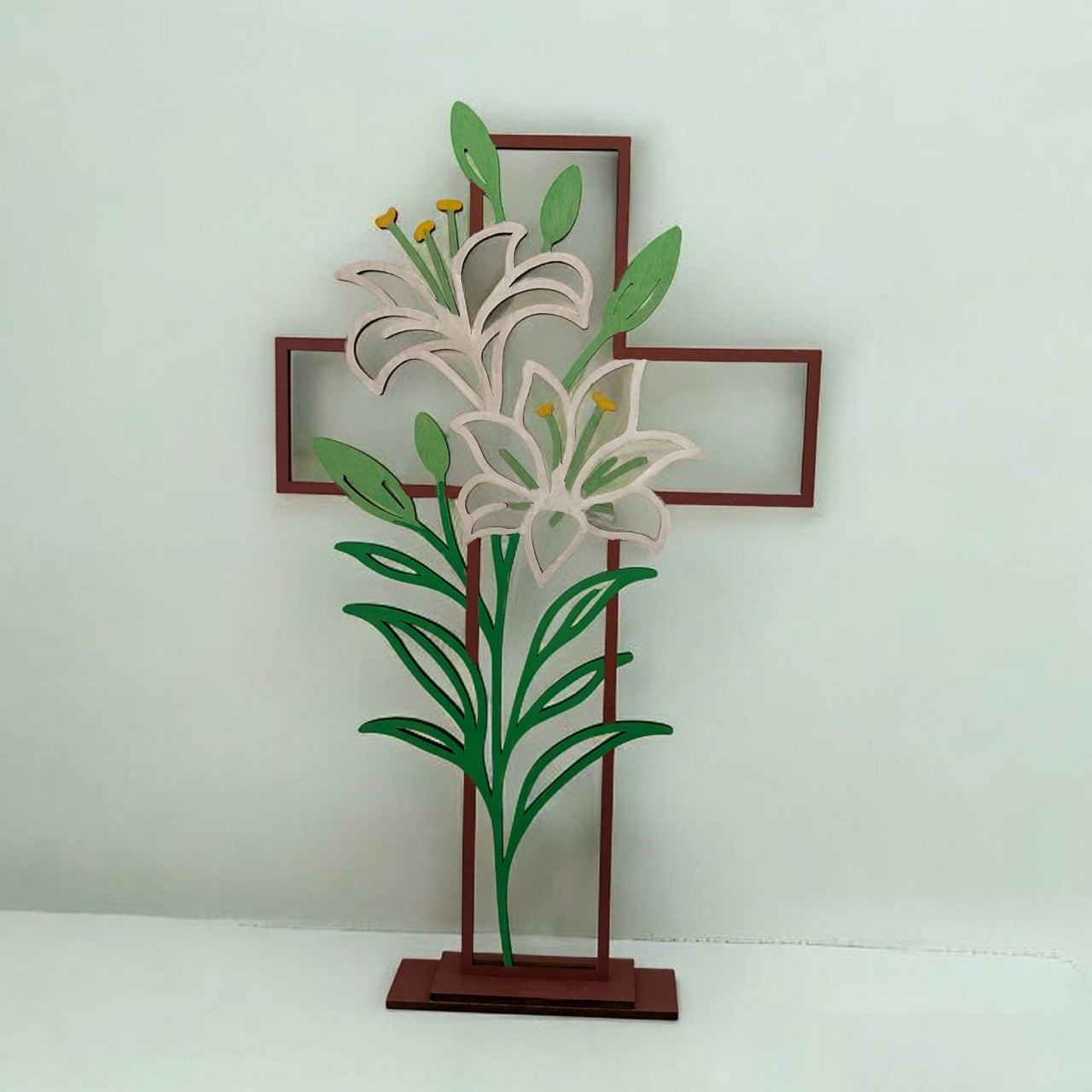 Easter Lilly and Cross Shelf Sitter - Painted Lily Cross