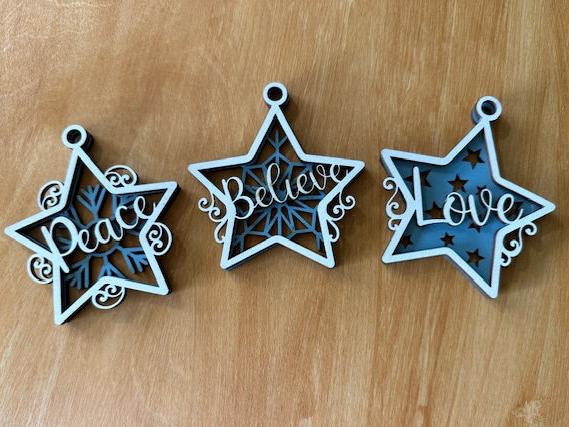 Peace Love Believe Star Ornaments