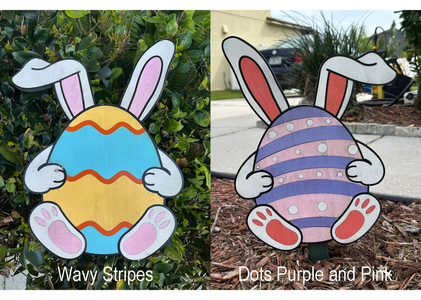 Easter Bunny Eggs - Wavy Stripes with Purple and Pink Dots