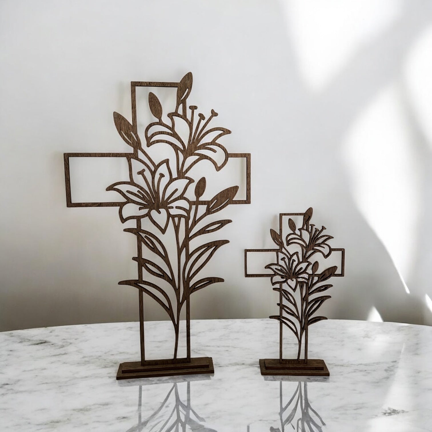 Easter Lilly and Cross Shelf Sitter - Stained Glass Lily Cross