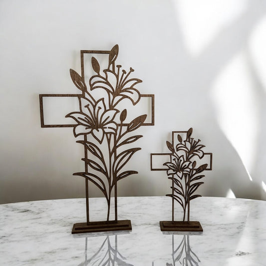 Easter Lilly and Cross Shelf Sitter - Stained Glass Lily Cross